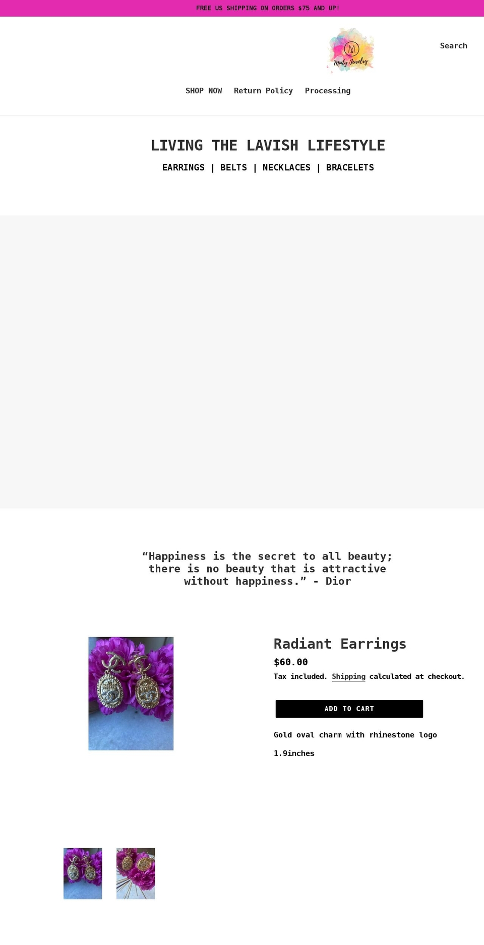 shopmintyjewelry.com shopify website screenshot