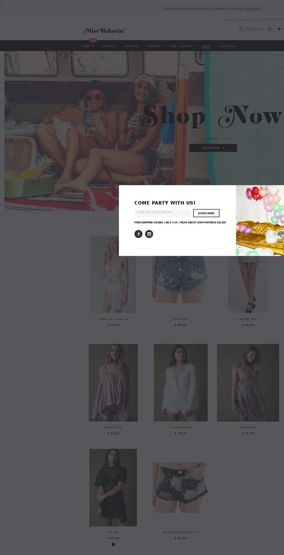 shopmissbehavin.com shopify website screenshot