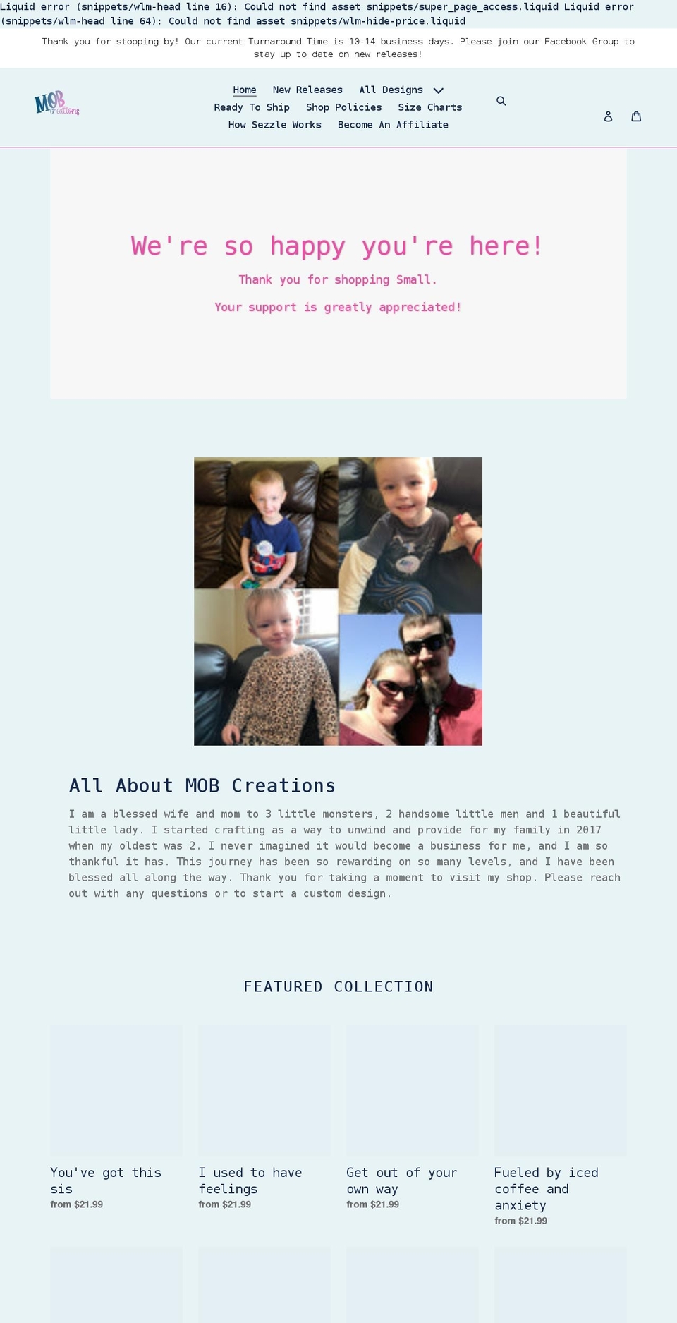 shopmobcreations.com shopify website screenshot