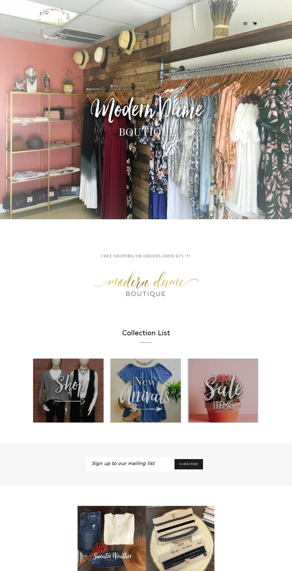 shopmoderndame.com shopify website screenshot