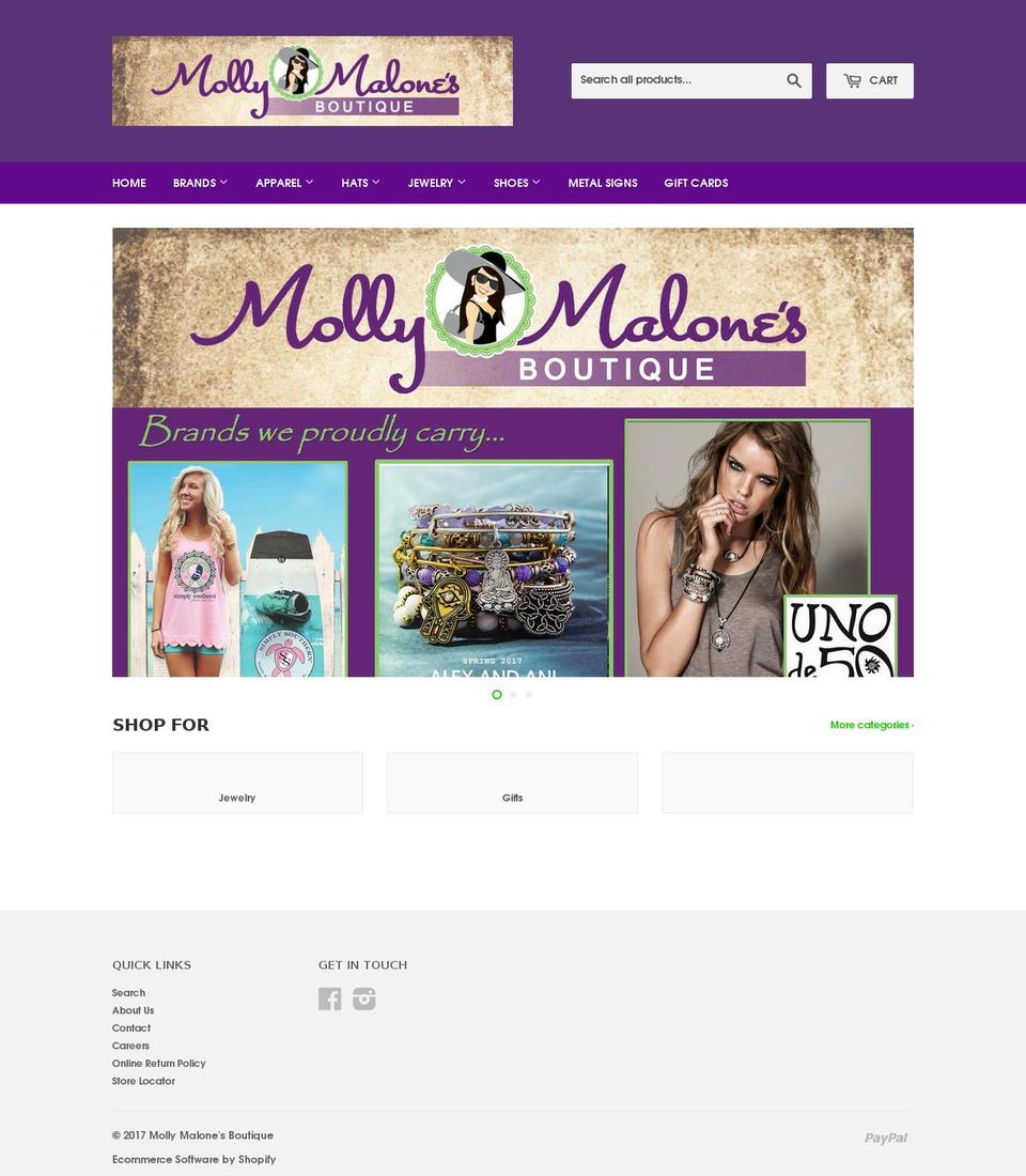 shopmollymalones.com shopify website screenshot