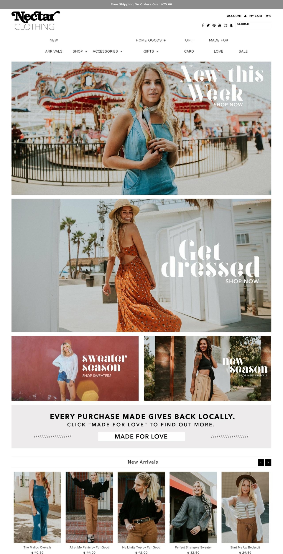 shopnectarclothing.com shopify website screenshot