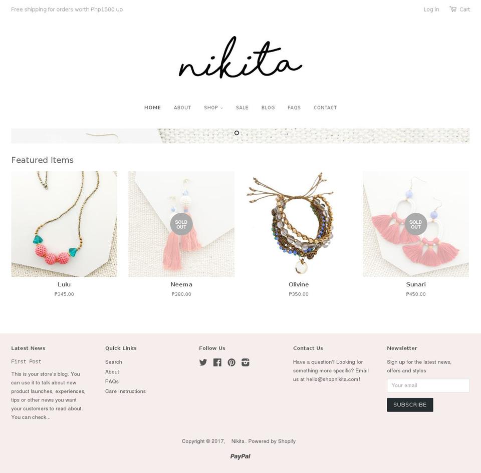 shopnikita.com shopify website screenshot