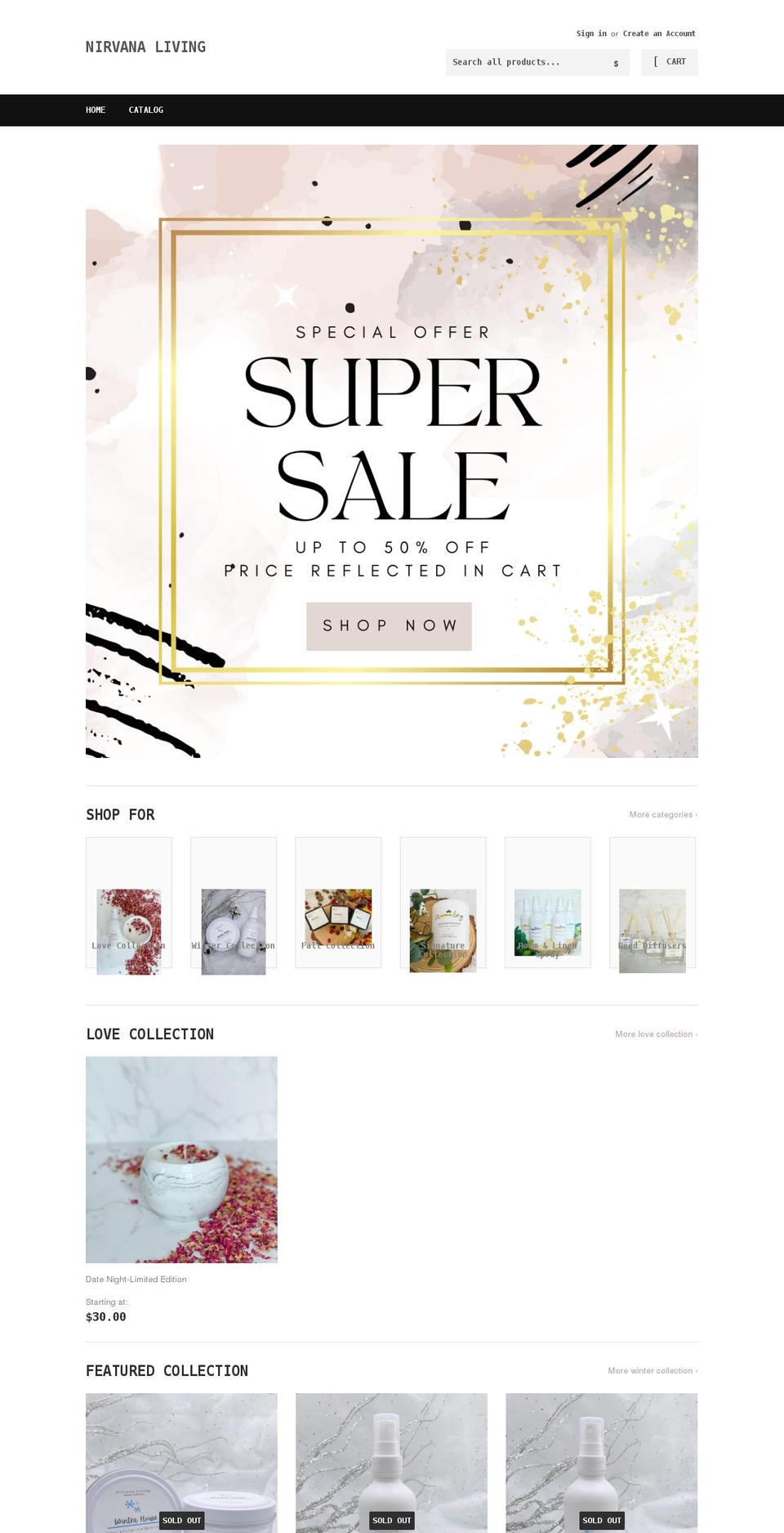 shopnirvanaliving.com shopify website screenshot