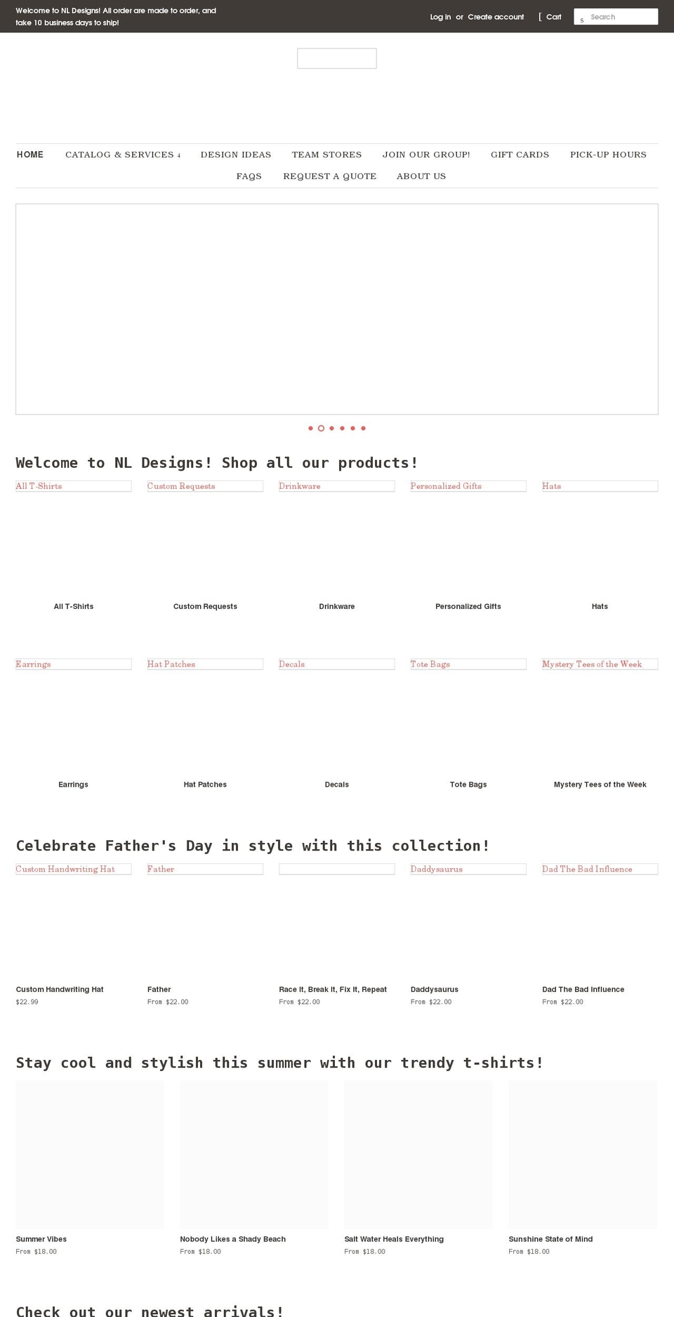 shopnldesigns.com shopify website screenshot