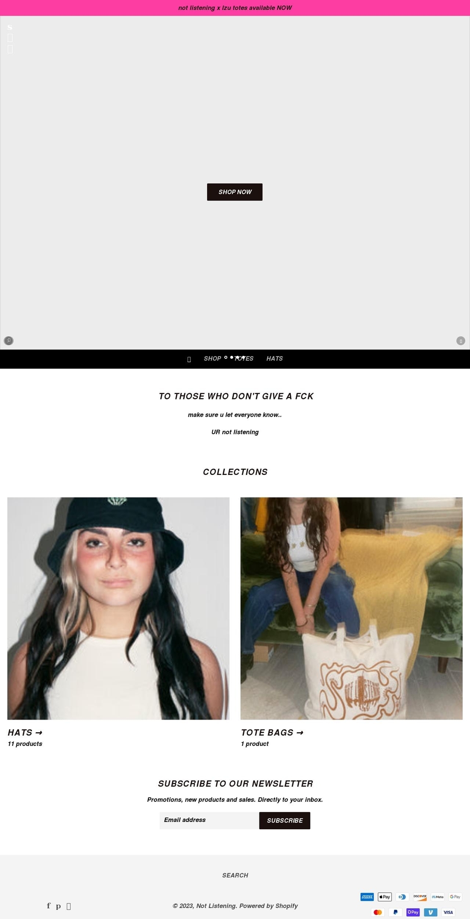 shopnotlistening.com shopify website screenshot