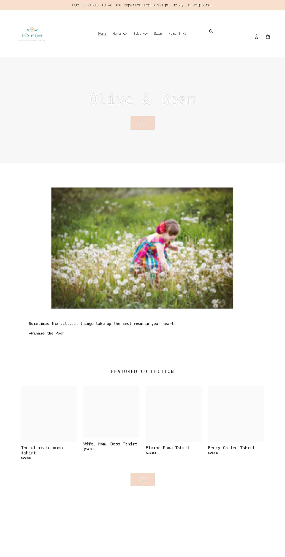 shopoliveandbean.com shopify website screenshot