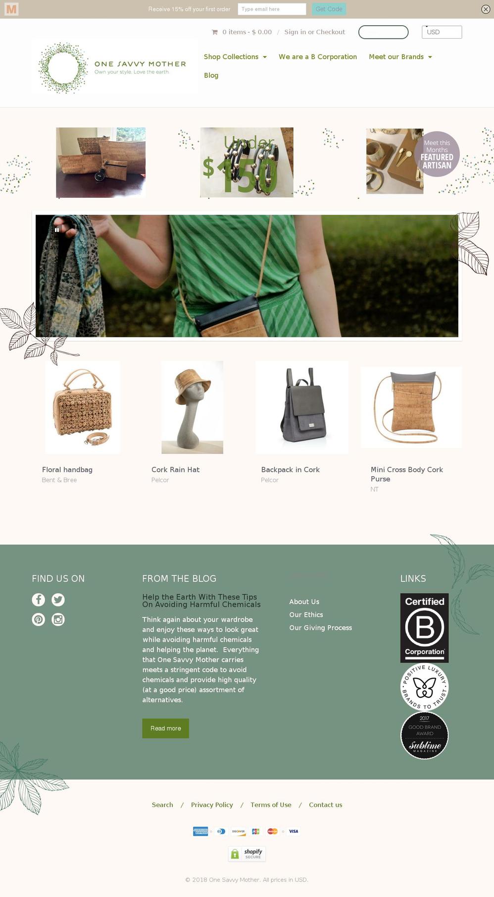 shoponesavvymother.com — Shopify storefront screenshot