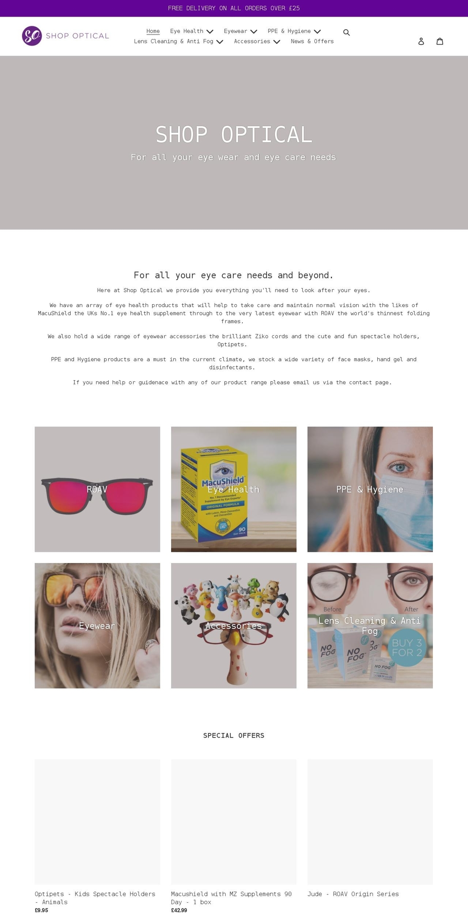 shopoptical.co.uk shopify website screenshot