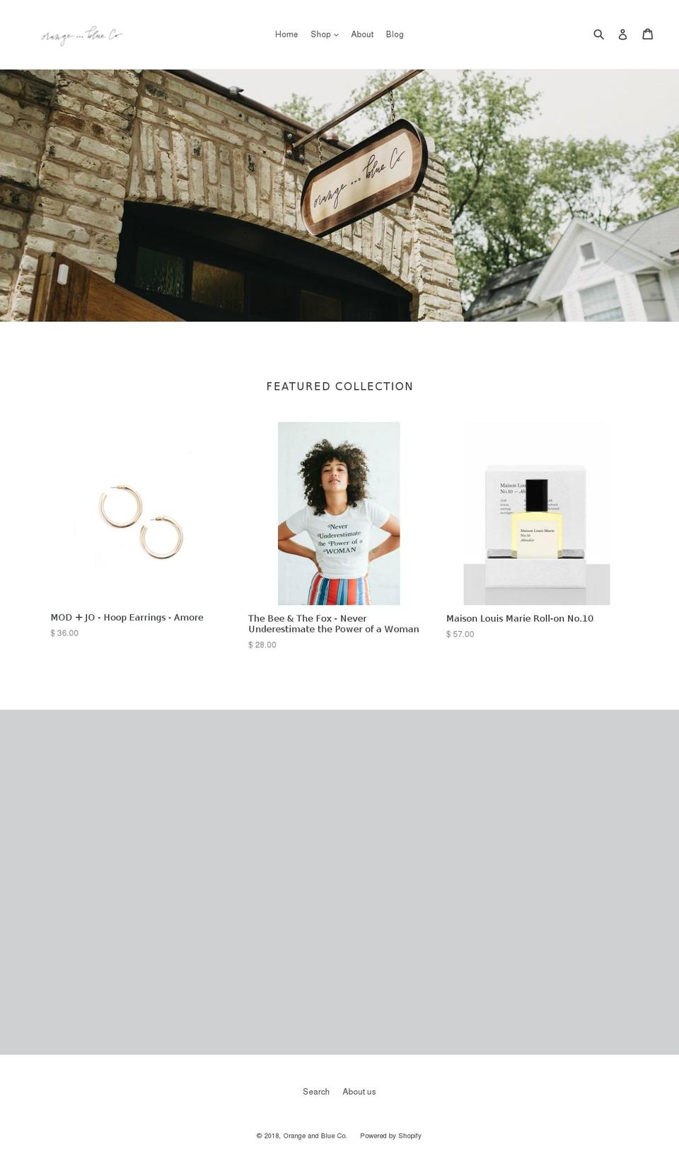 shoporangeandblue.com shopify website screenshot