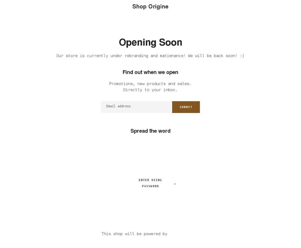 shoporigine.com shopify website screenshot