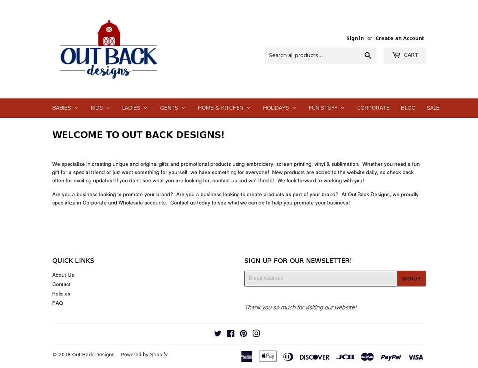 shopoutbackdesigns.com shopify website screenshot