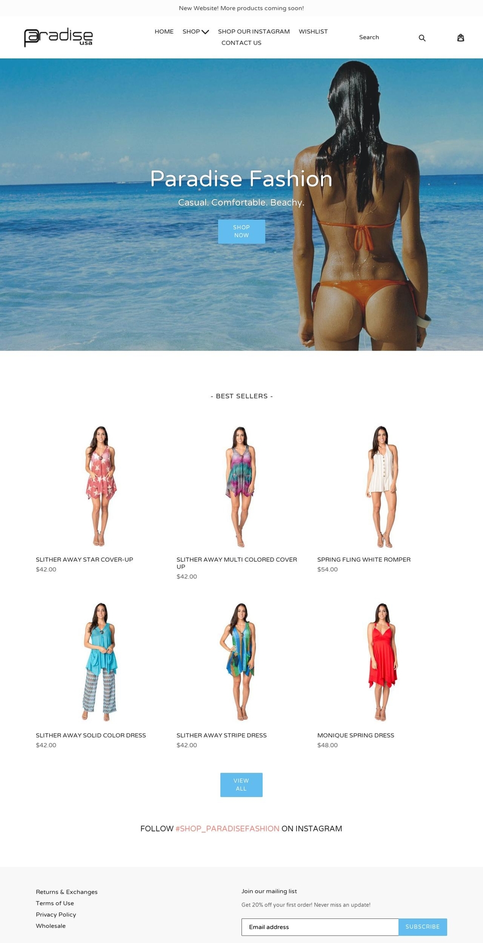 shopparadisefashion.com shopify website screenshot