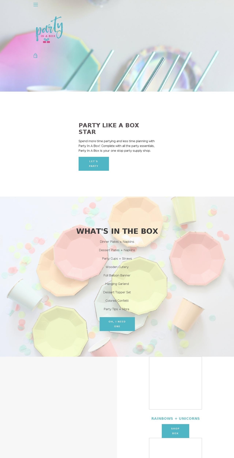 shoppartyinabox.com shopify website screenshot