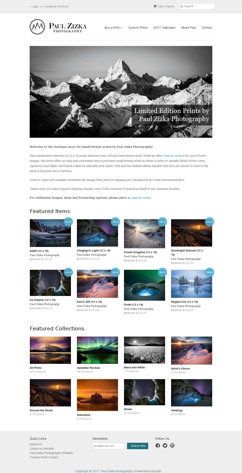 shoppaulzizkaphoto.com shopify website screenshot