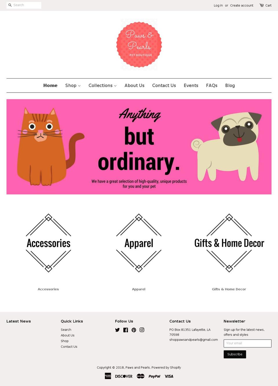 shoppawsandpearls.com shopify website screenshot