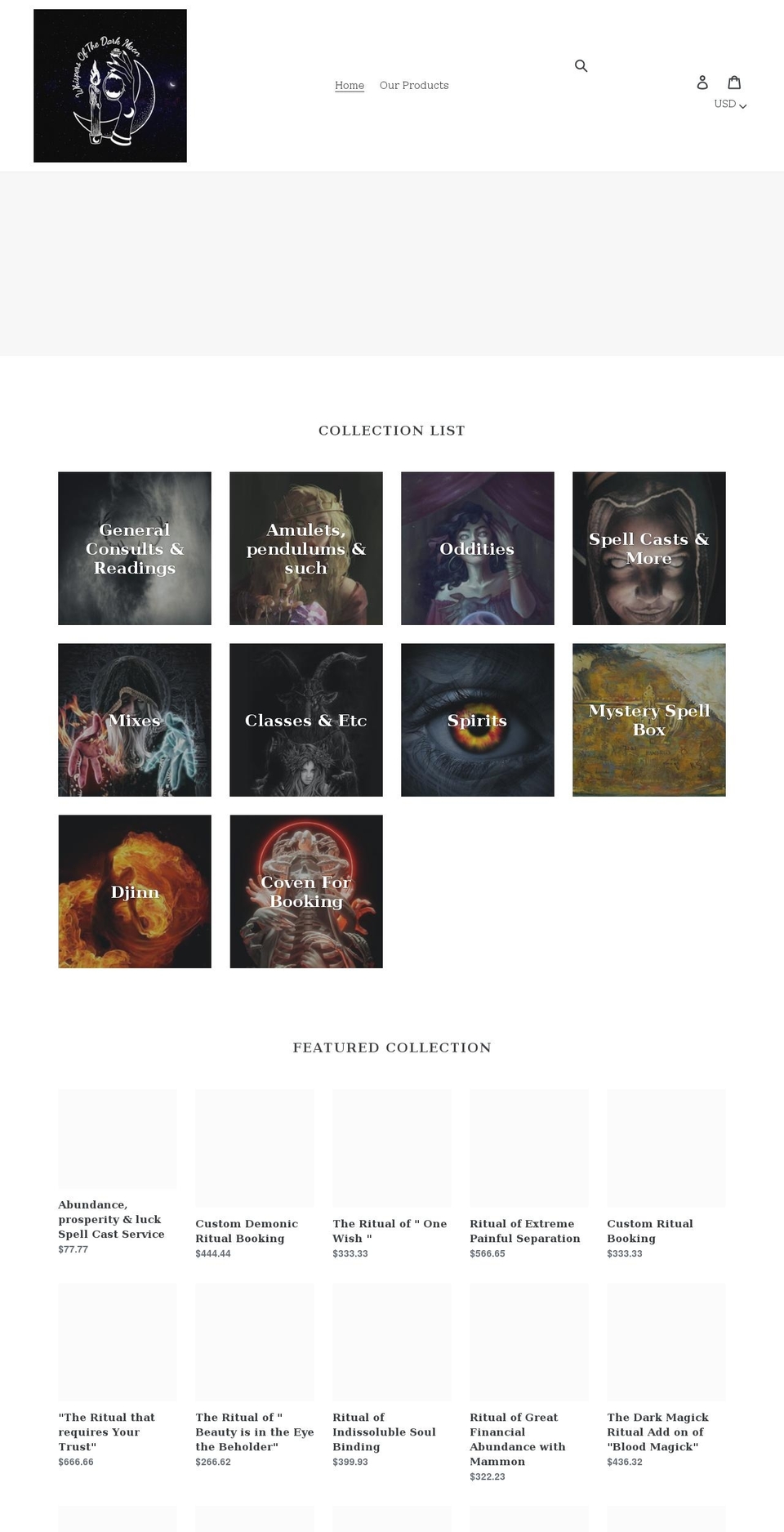 shoppedarkmoon.com shopify website screenshot