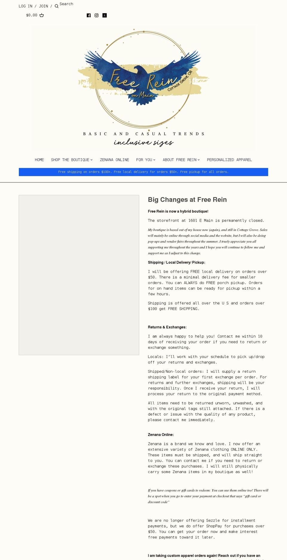 shoppefreerein.com shopify website screenshot