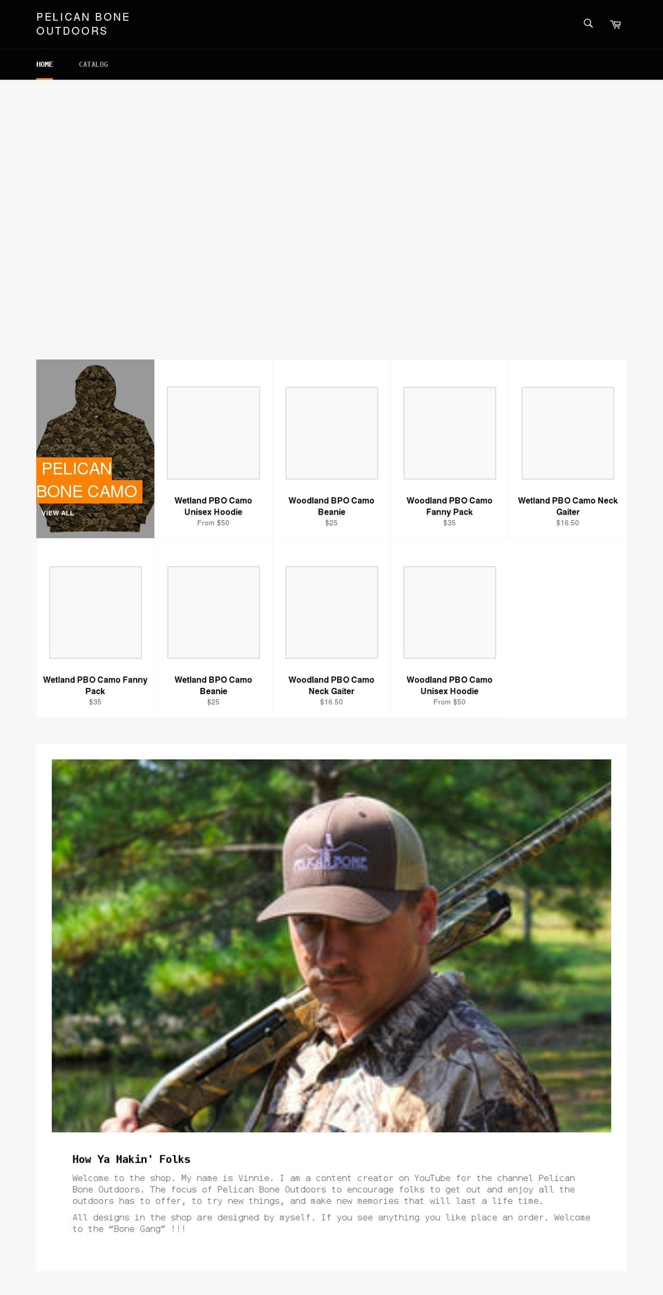 shoppelicanboneoutdoors.com shopify website screenshot