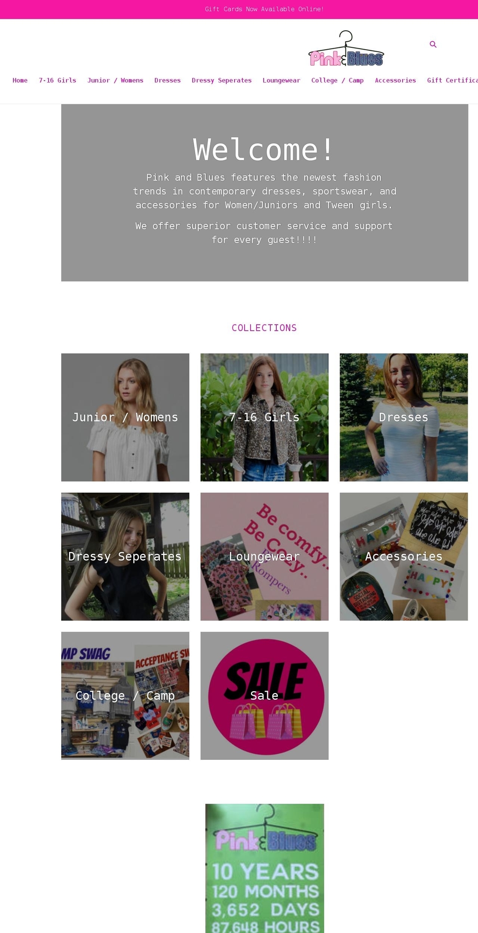 shoppinkandblues.com shopify website screenshot