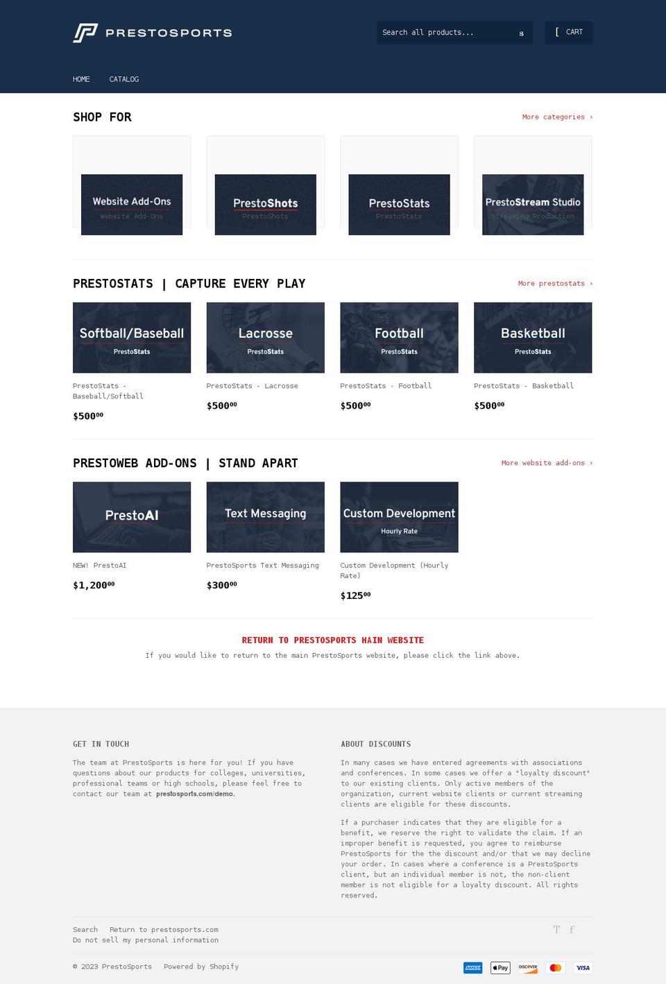shopprestosports.com shopify website screenshot
