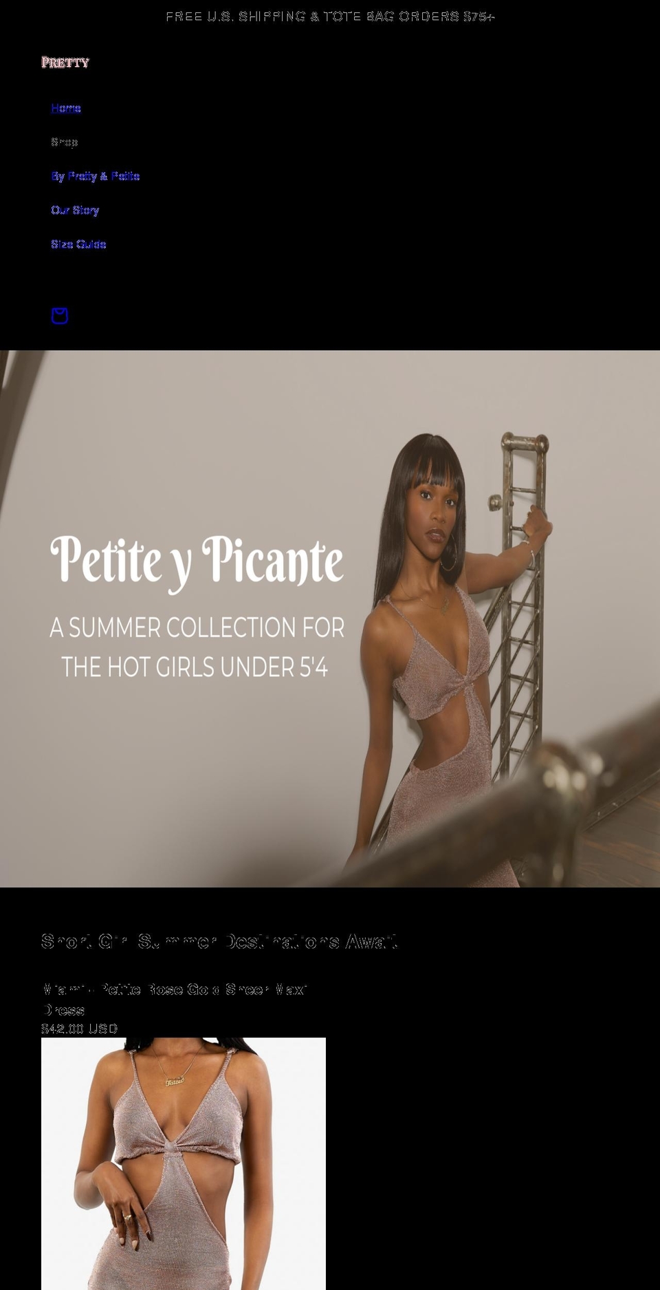 shopprettyandpetite.com shopify website screenshot