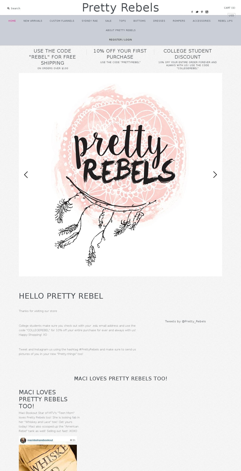 shopprettyrebels.com shopify website screenshot