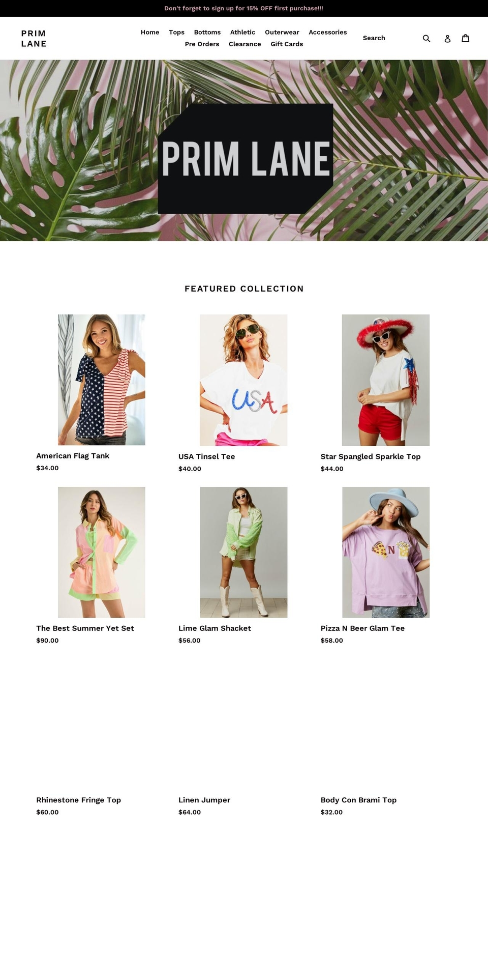 shopprimlane.com shopify website screenshot