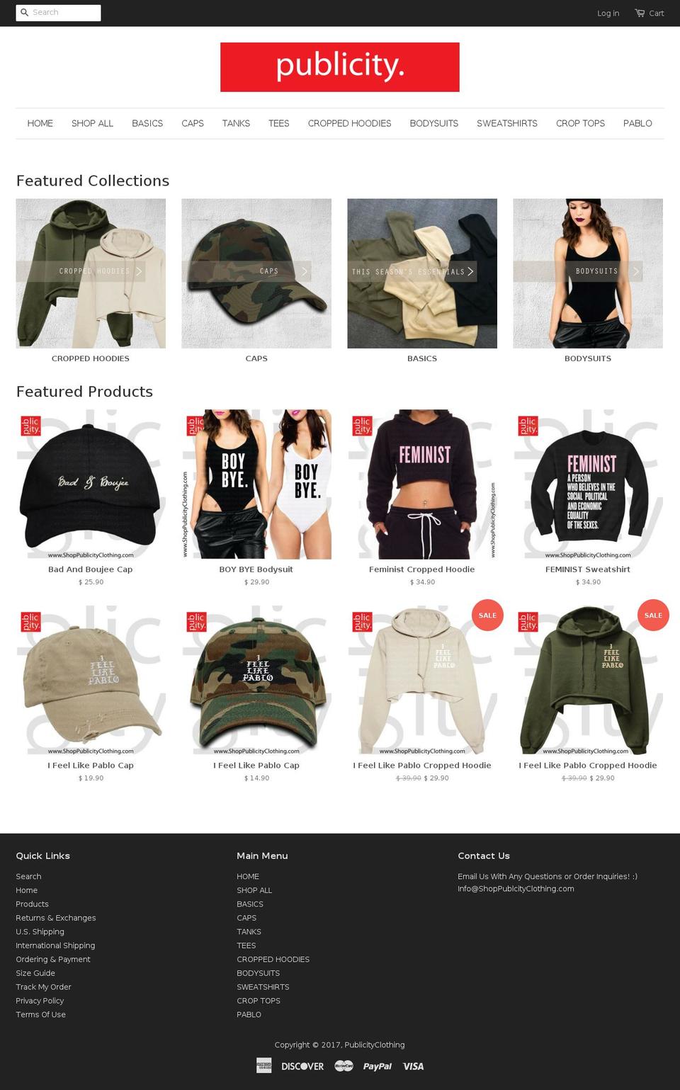 shoppublicityclothing.com shopify website screenshot