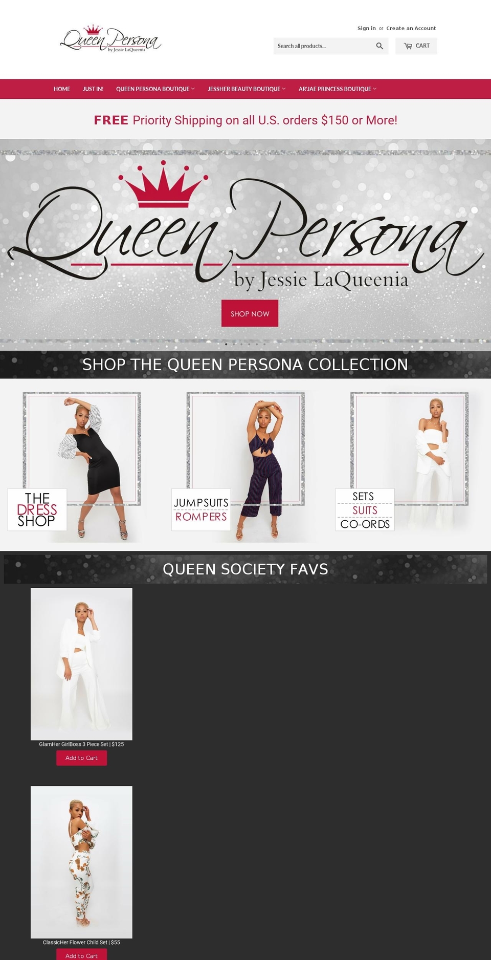 shopqueenpersona.com — Shopify storefront screenshot