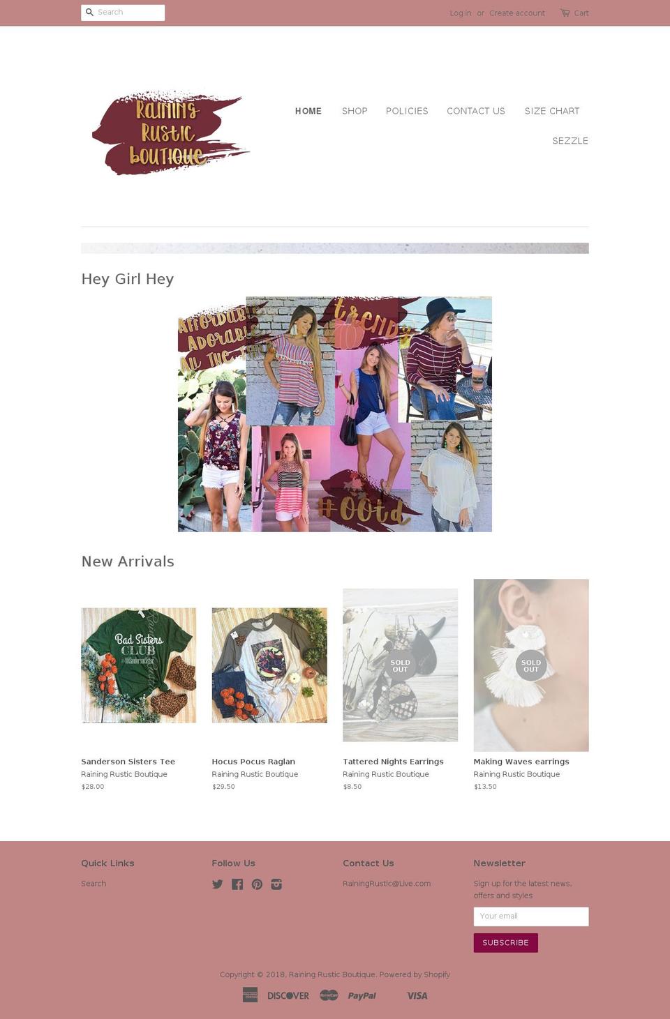 shoprainingrustic.com — Shopify storefront screenshot