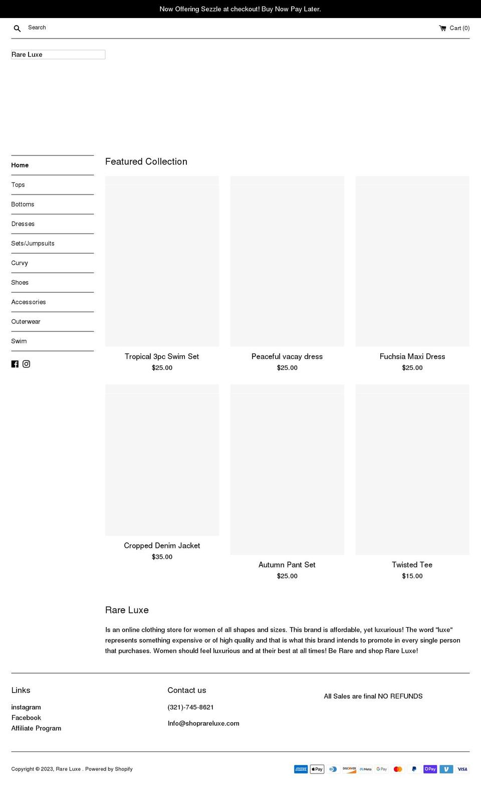 shoprareluxe.com shopify website screenshot