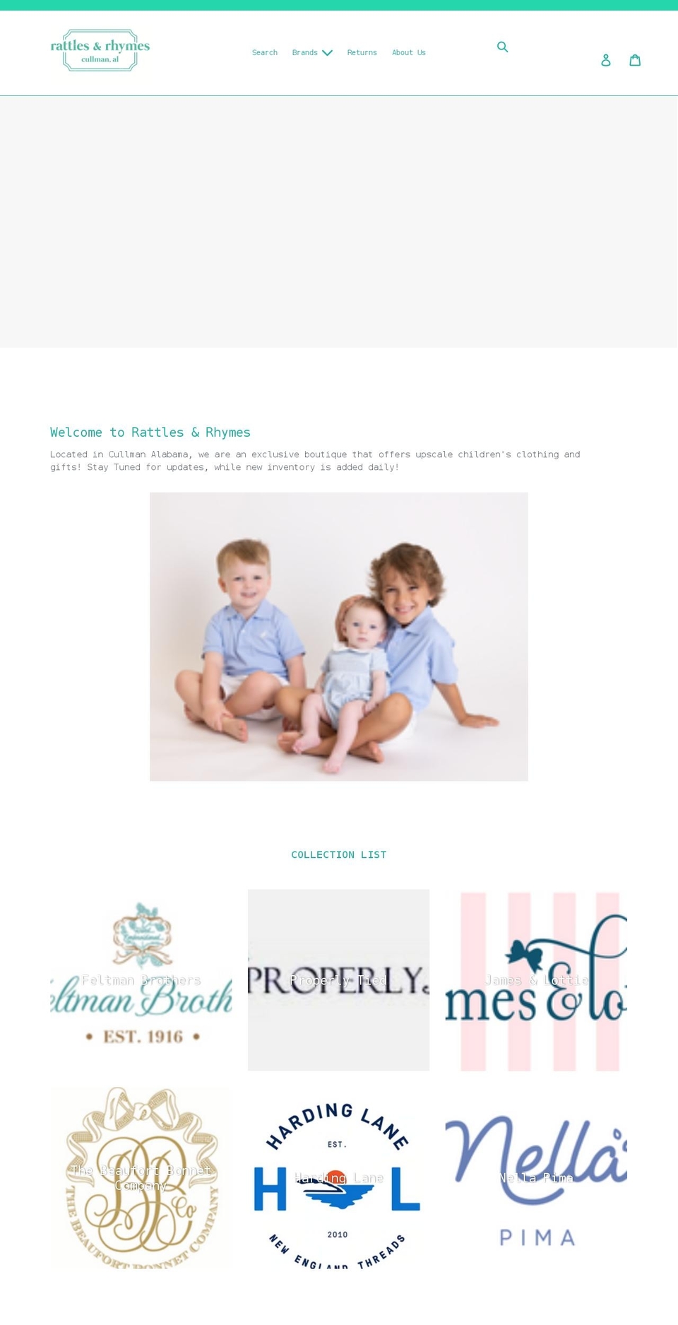 shoprattlesandrhymes.com shopify website screenshot