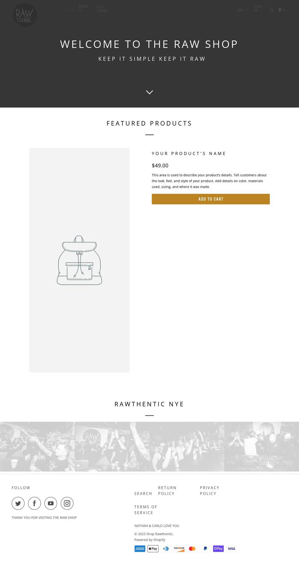 shoprawthentic.com shopify website screenshot