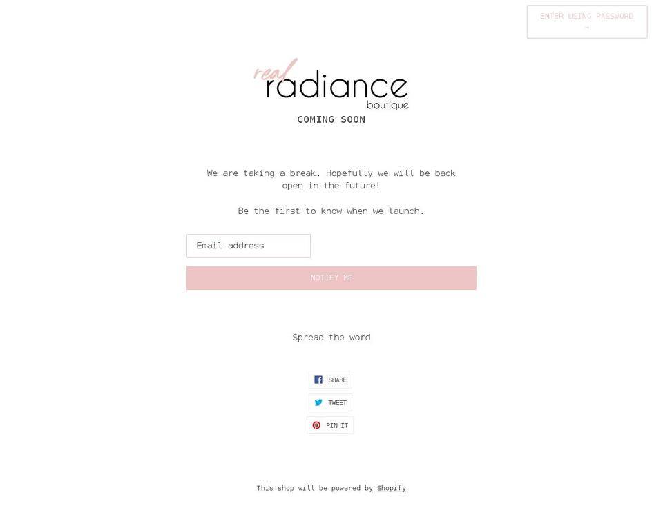 shoprealradiance.com shopify website screenshot