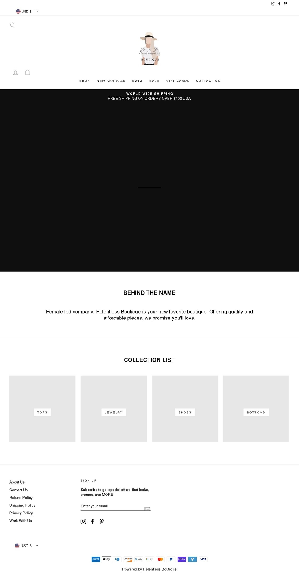 shoprelentlessboutique.com shopify website screenshot