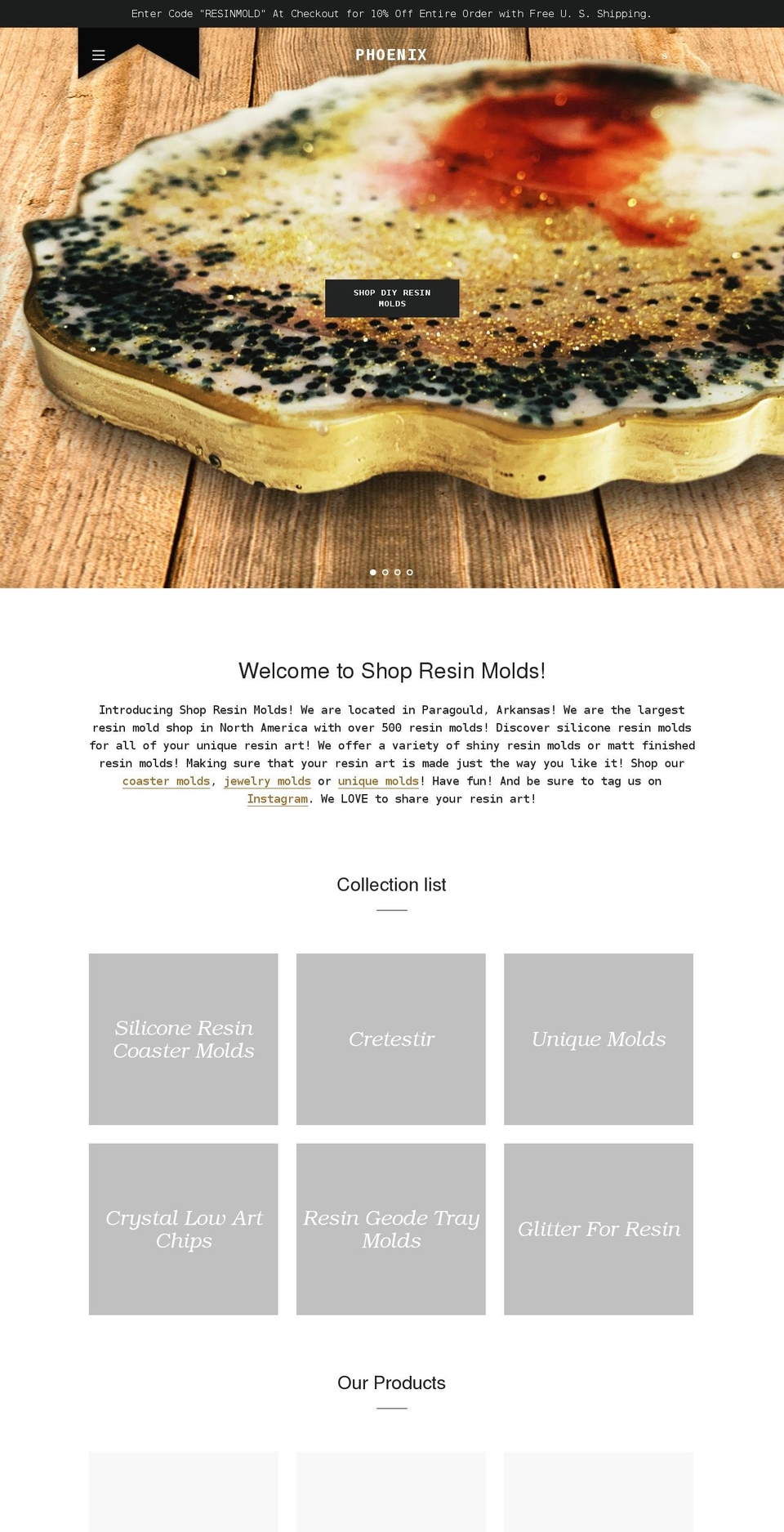 shopresinmolds.com shopify website screenshot