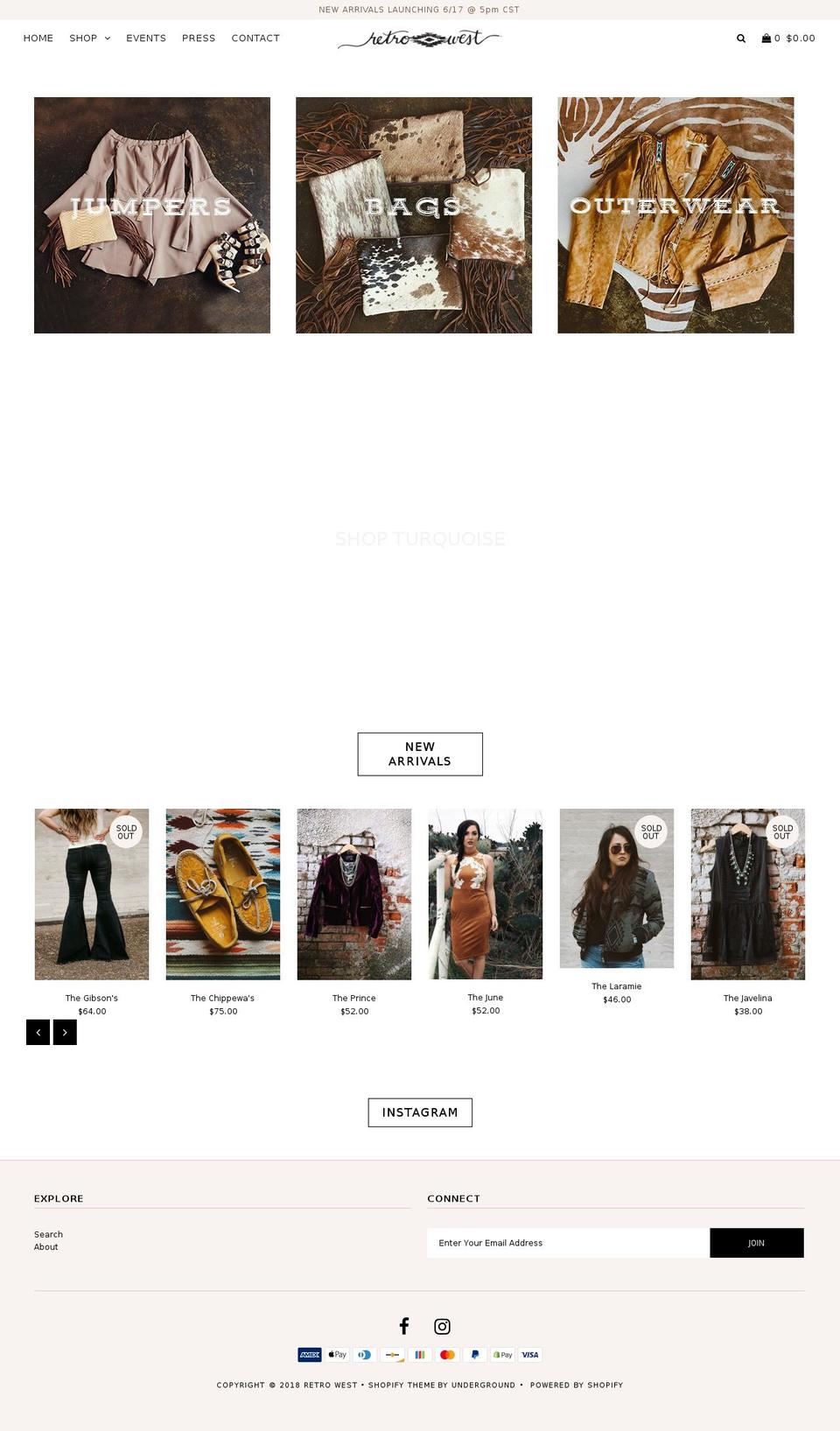 shopretrowest.com shopify website screenshot