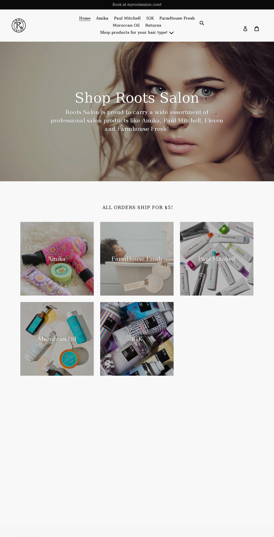 shoprootssalon.com shopify website screenshot