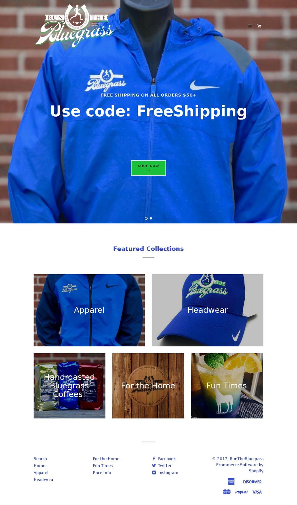 shoprunthebluegrass.com shopify website screenshot