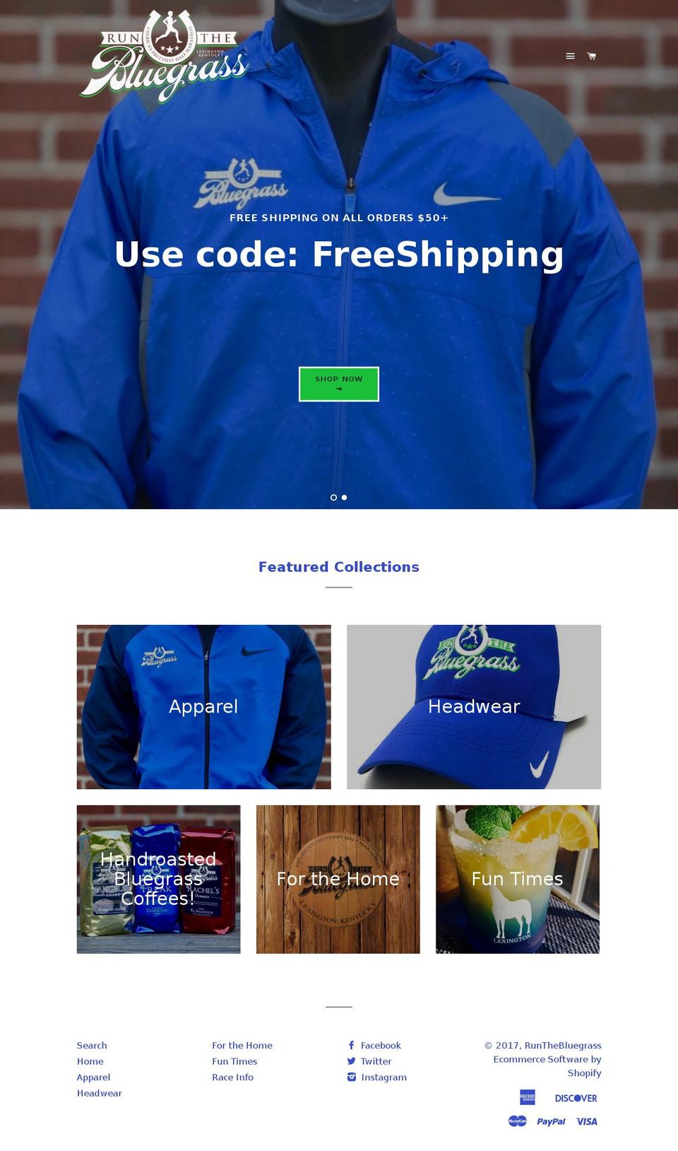 shoprunthebluegrass.org shopify website screenshot