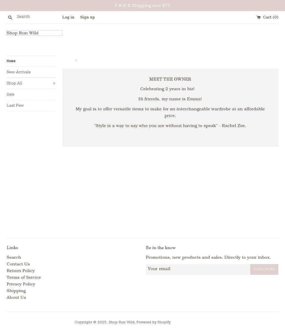 shoprunwild.com shopify website screenshot