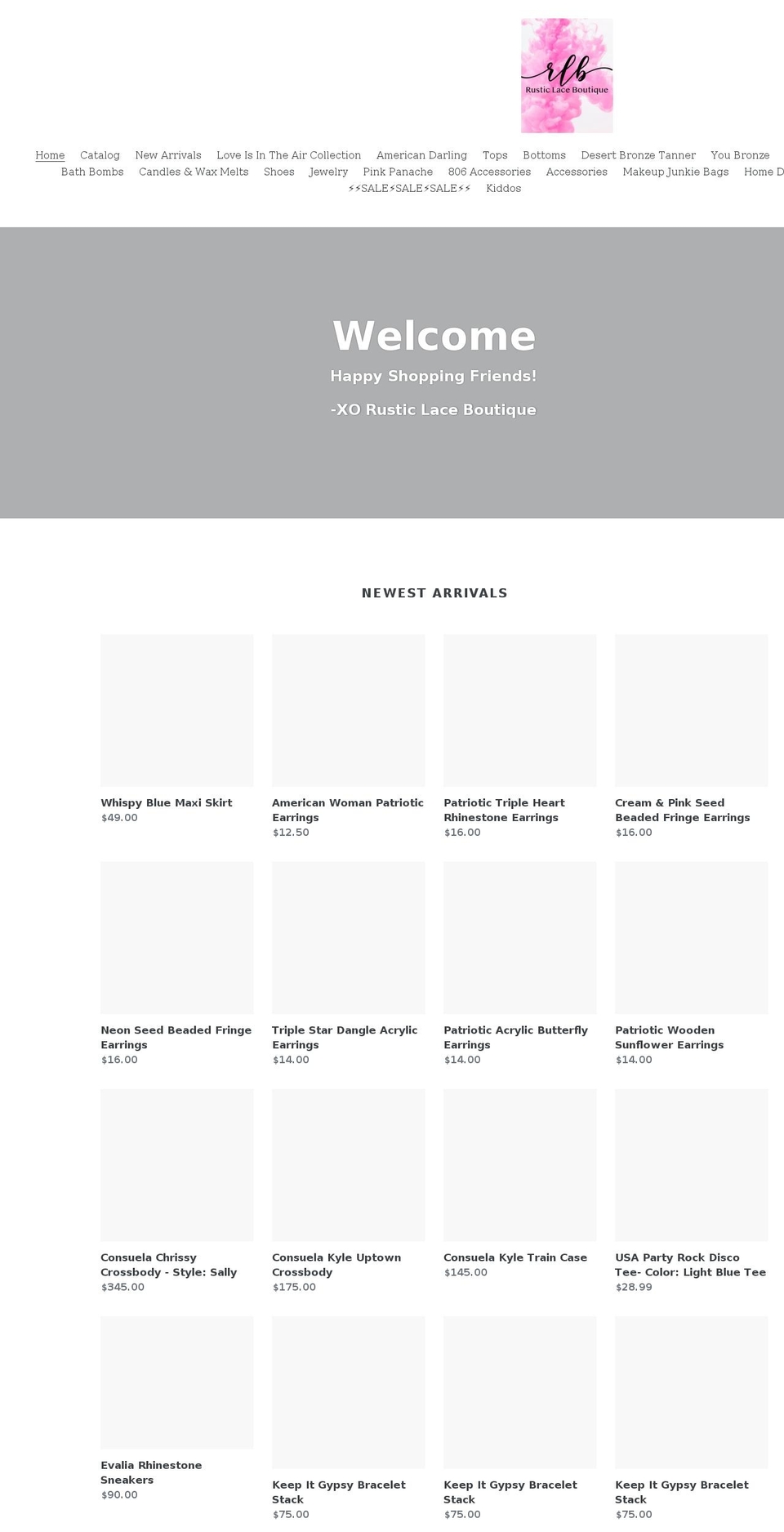 shoprusticlaceboutique.com shopify website screenshot