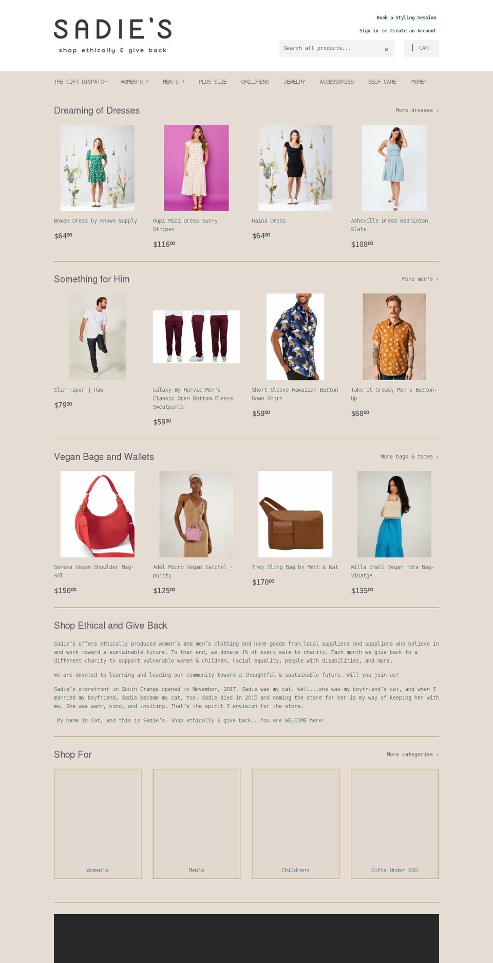 shopsadies.com shopify website screenshot