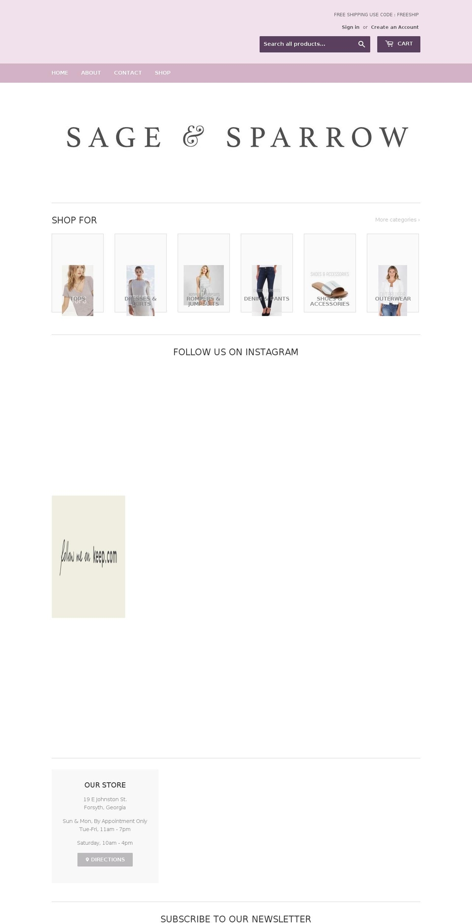 shopsageandsparrow.com — Shopify storefront screenshot