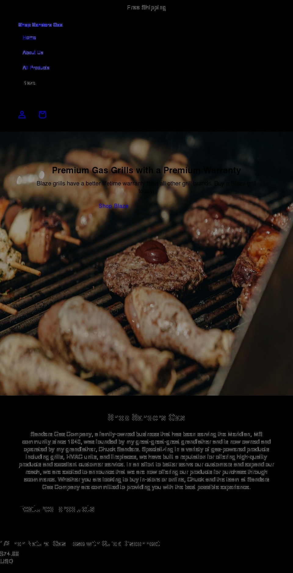 shopsandersgas.com shopify website screenshot
