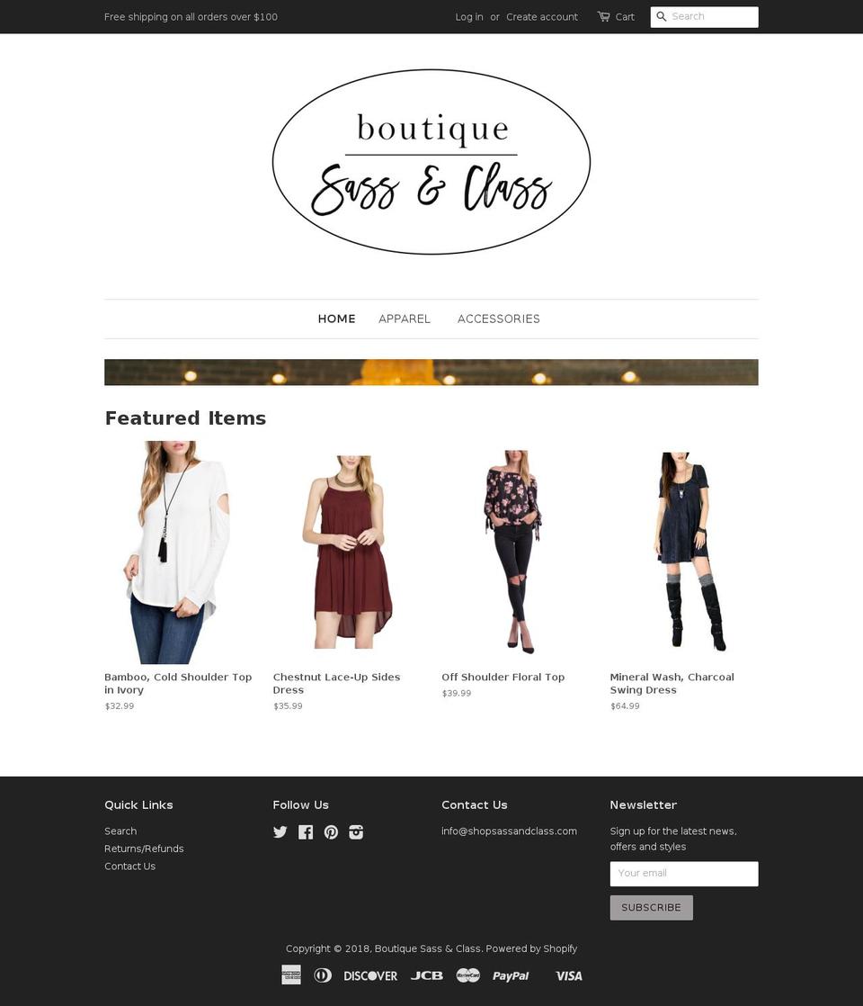 shopsassandclass.com — Shopify storefront screenshot
