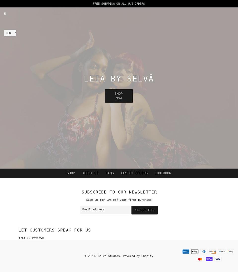shopselvastudios.com shopify website screenshot