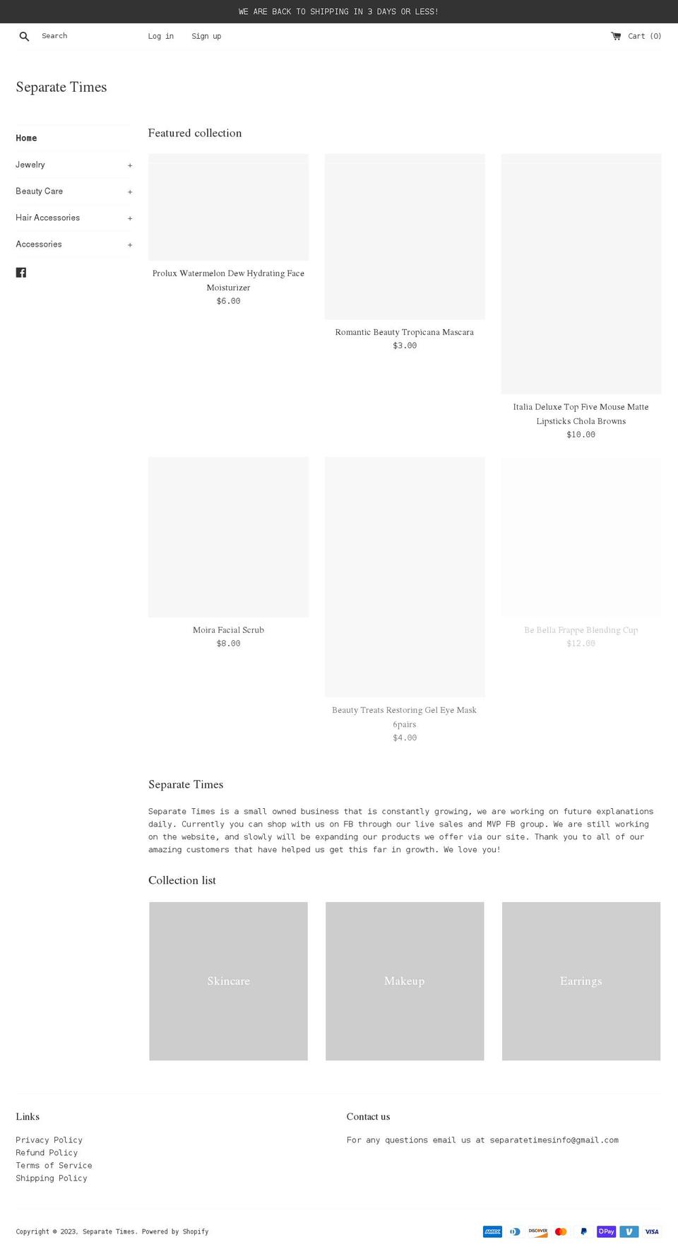 shopseparatetimes.com shopify website screenshot