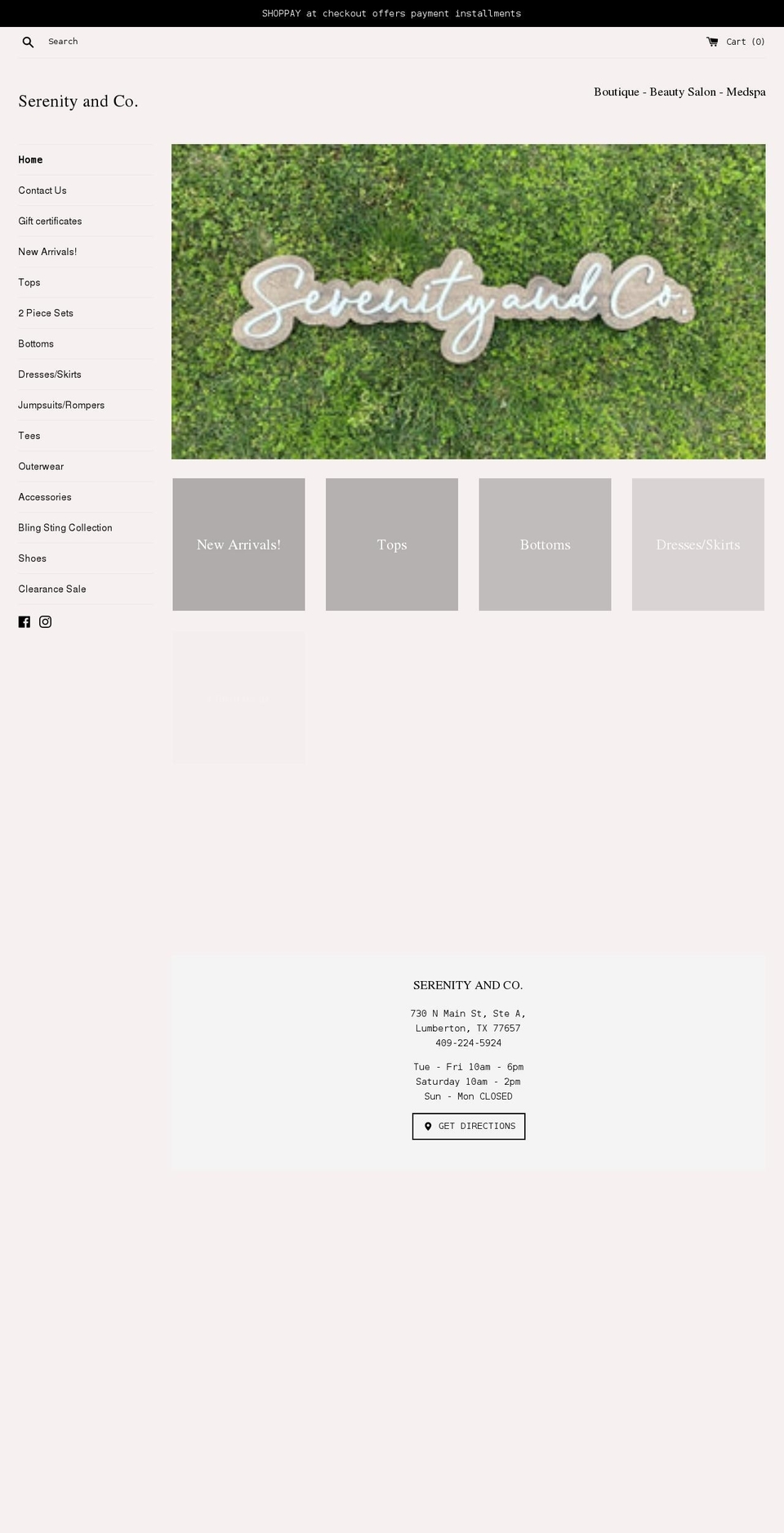 shopserenityandco.com shopify website screenshot